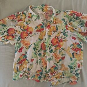 LC Lauren Conrad White Button-Front Kids Shirt with Orange & Green Fruit Print